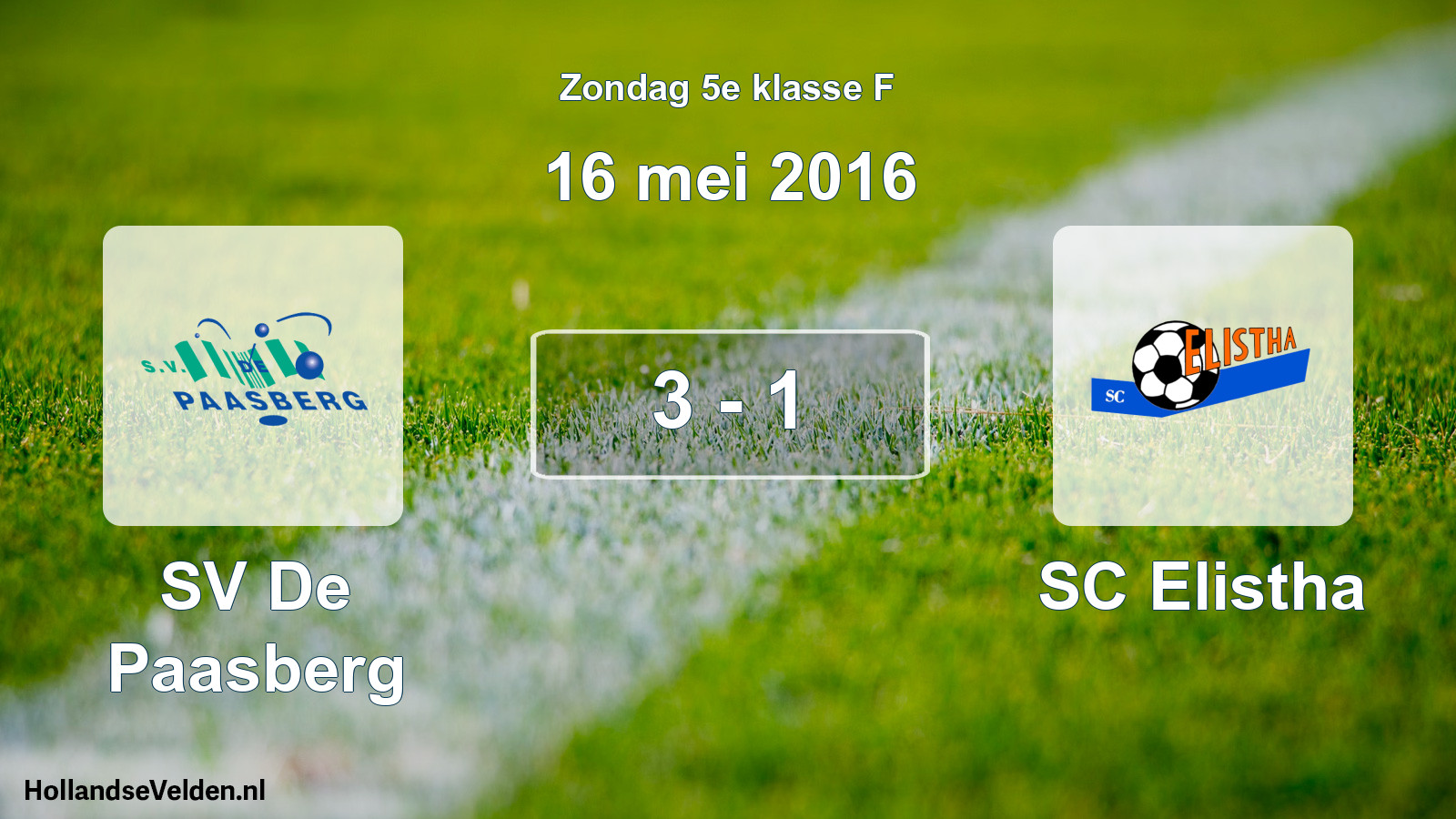 Total number of matches played: SV De Paasberg - SC Elistha 3 - 1 (16 May 2016)