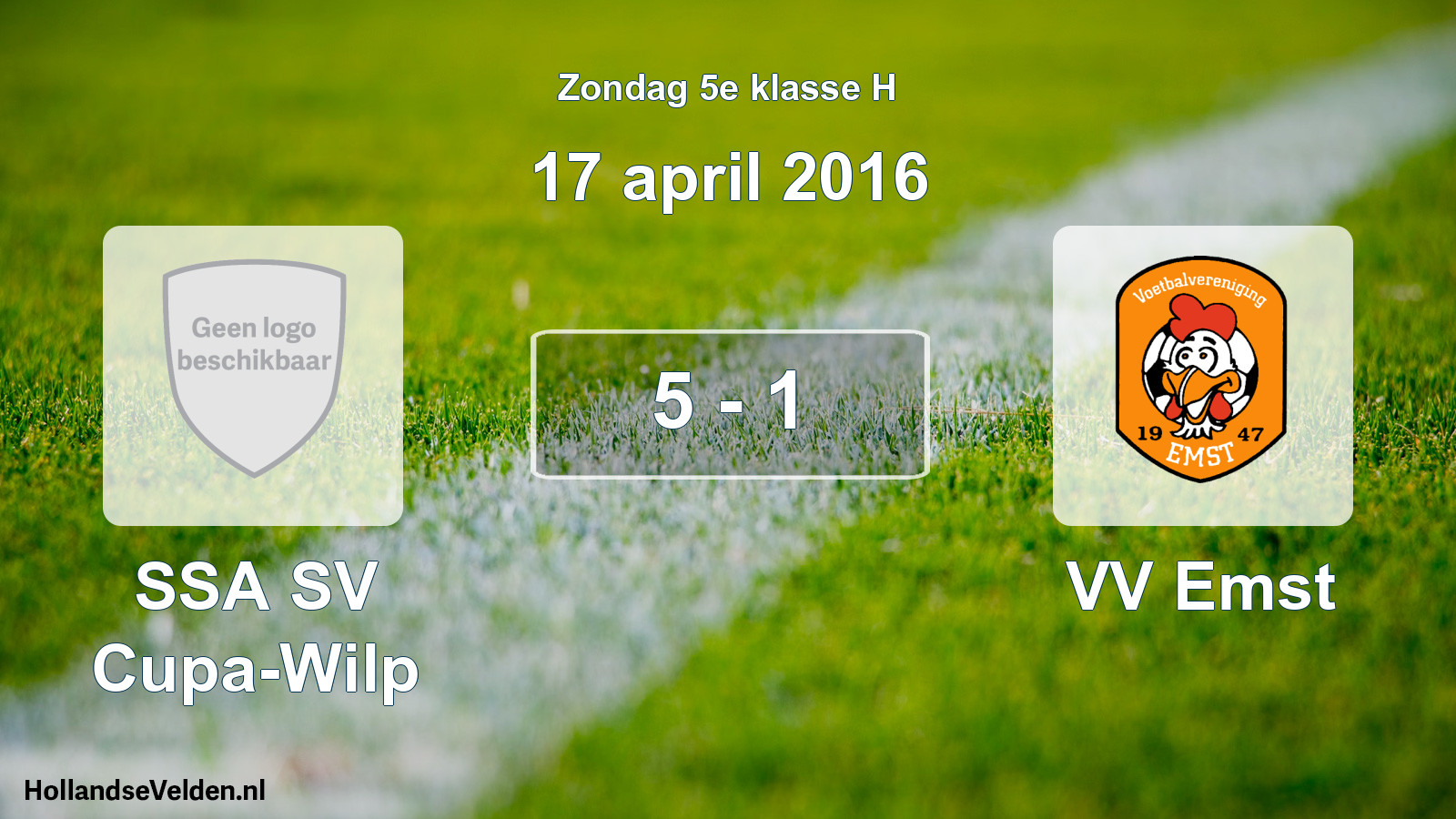 Total number of matches played: SSA SV Cupa-Wilp - VV Emst 5 - 1 (17 April 2016)