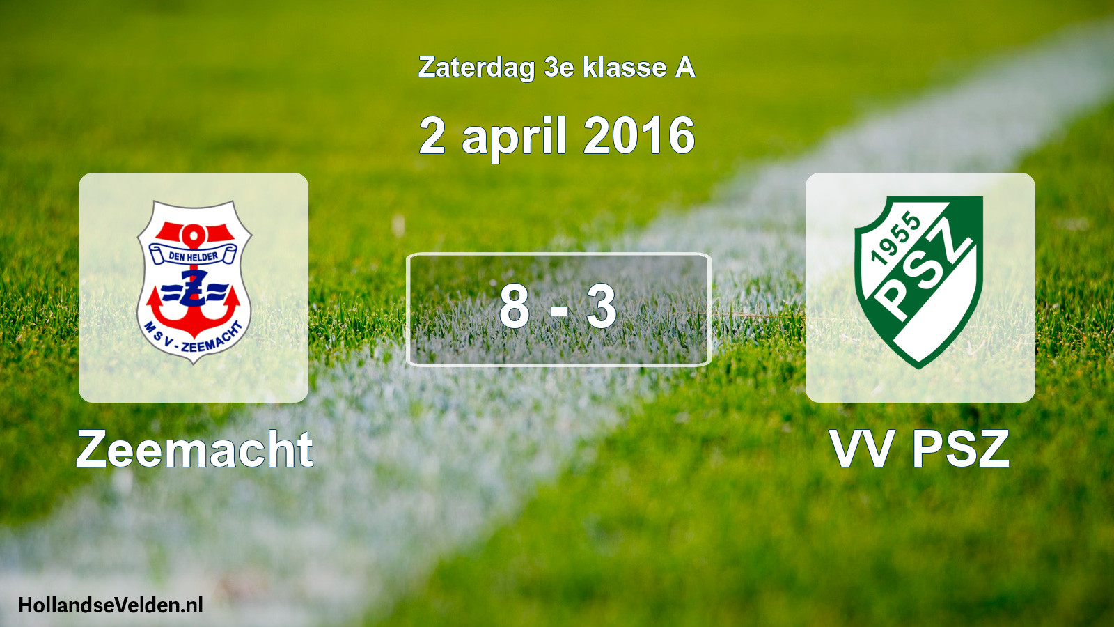 Total number of matches played: Zeemacht - VV PSZ 8 - 3 (2 April 2016)