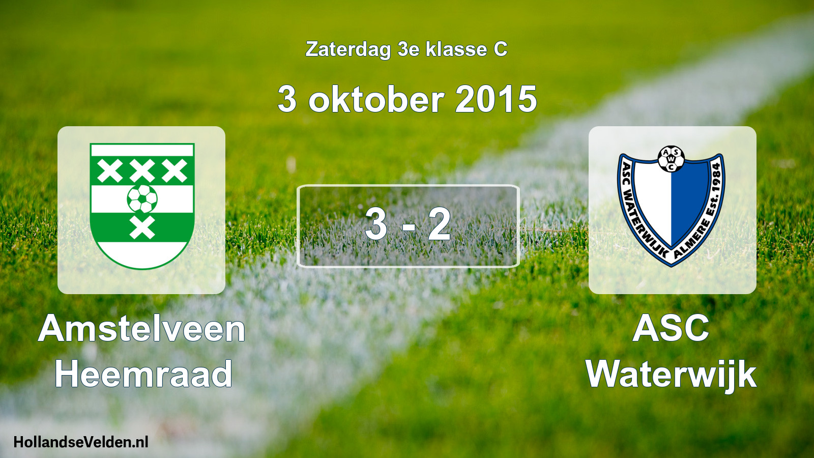 Total number of matches played: Amstelveen Heemraad - ASC Waterwijk 3 - 2 (3 October 2015)