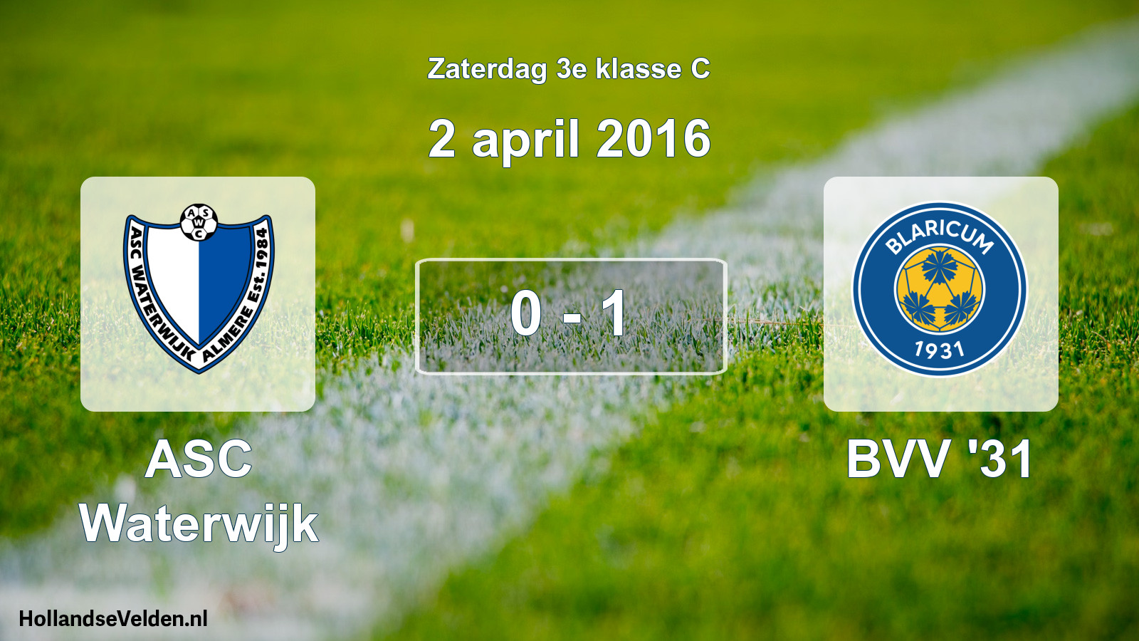 Total number of matches played: ASC Waterwijk - BVV '31 0 - 1 (2 April 2016)