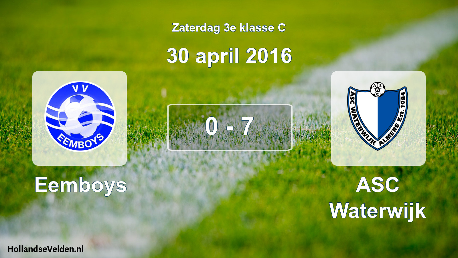 Total number of matches played: Eemboys - ASC Waterwijk 0 - 7 (30 April 2016)