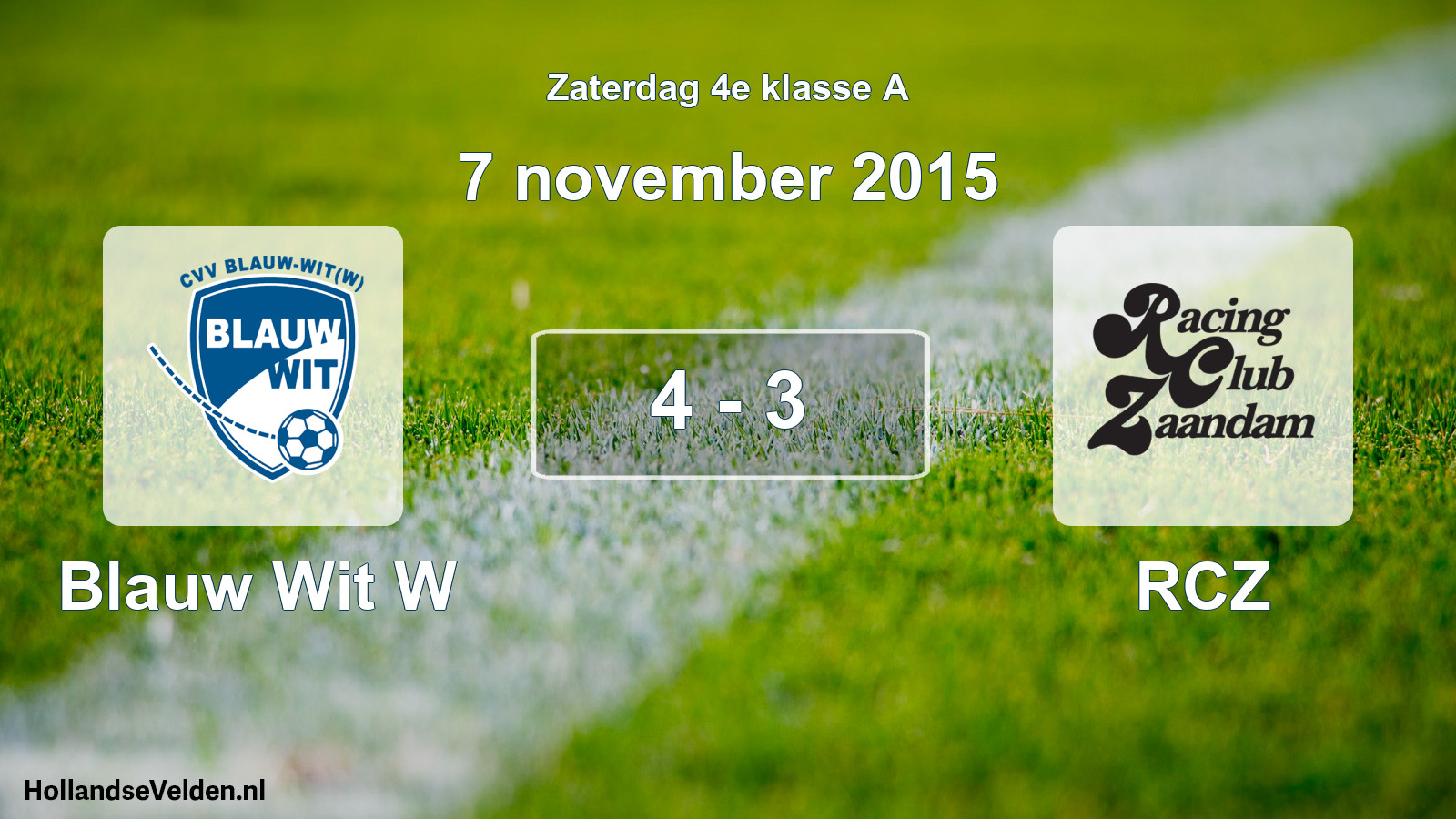Total number of matches played: Blauw Wit W - RCZ 4 - 3 (7 November 2015)