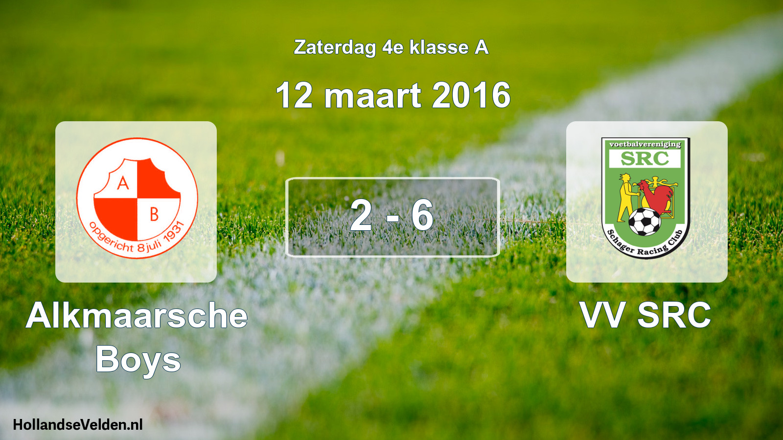 Total number of matches played: Alkmaarsche Boys - VV SRC 2 - 6 (12 March 2016)