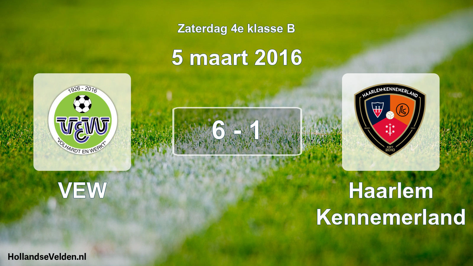 Total number of matches played: VEW - Haarlem Kennemerland 6 - 1 (5 March 2016)