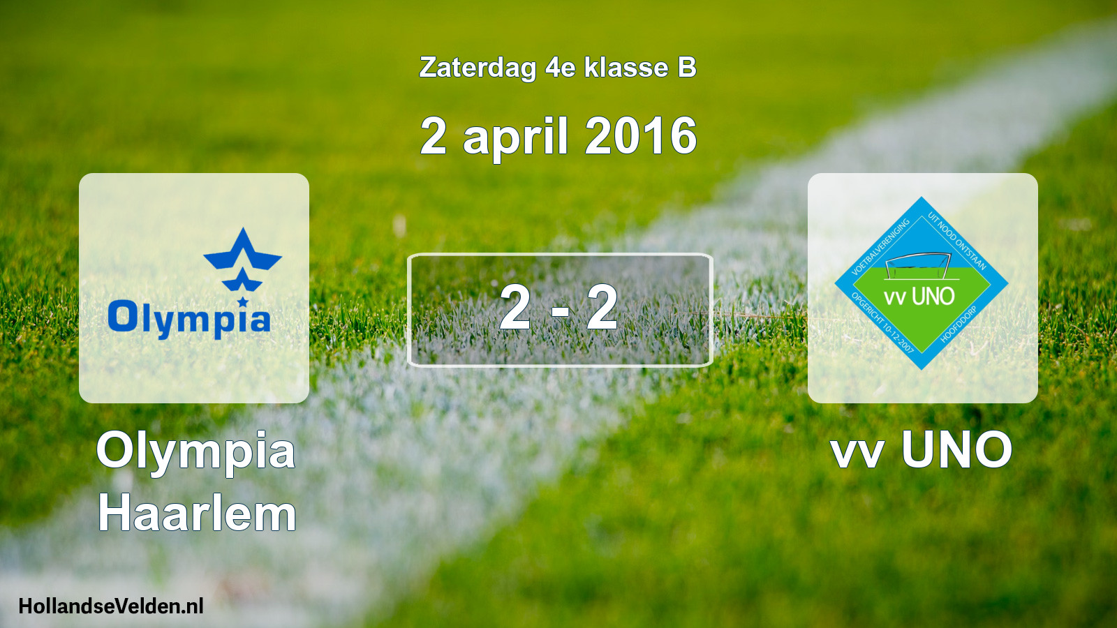 Total number of matches played: Olympia Haarlem - vv UNO 2 - 2 (2 April 2016)