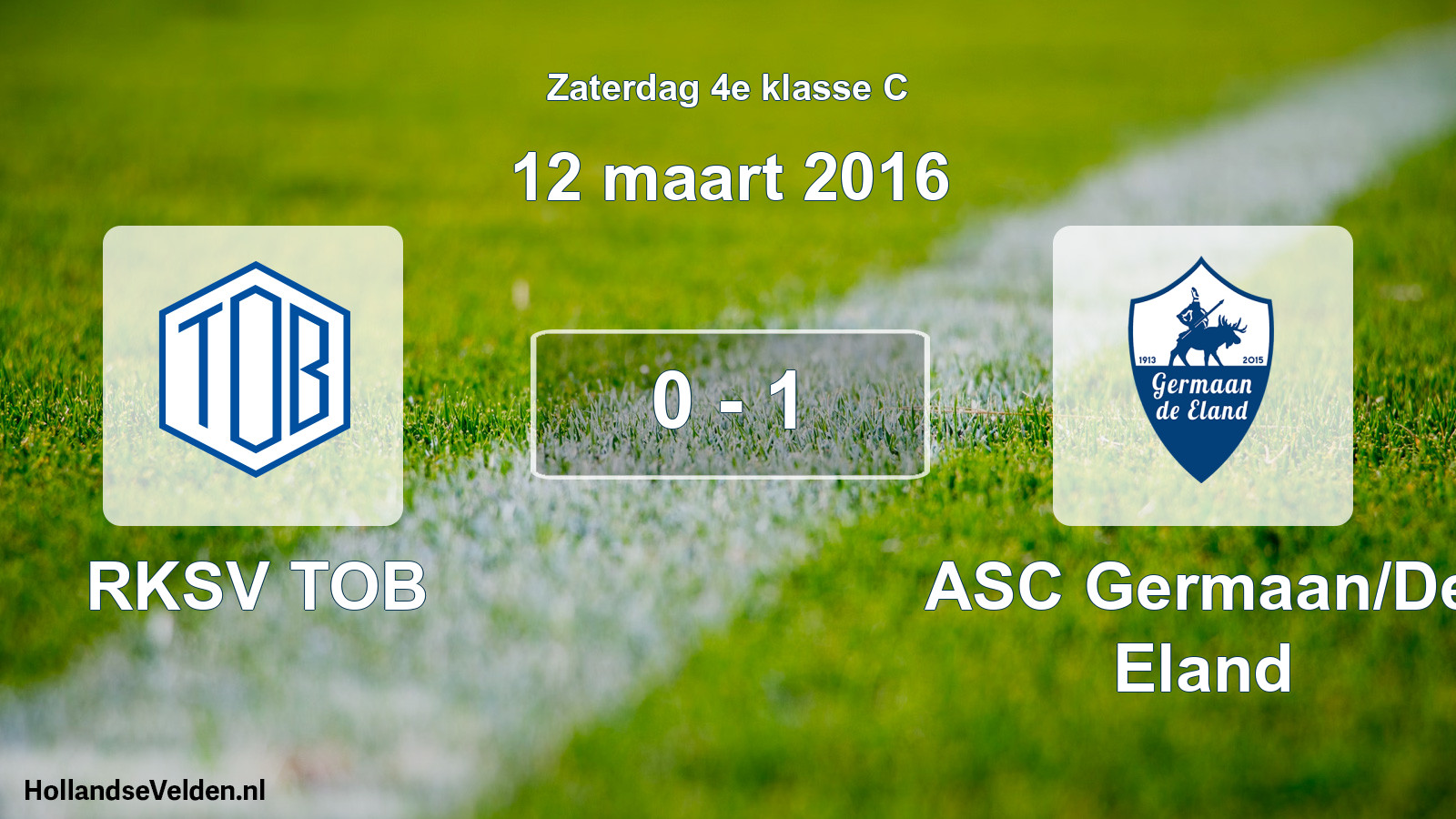 Total number of matches played: RKSV TOB - ASC Germaan/De Eland 0 - 1 (12 March 2016)