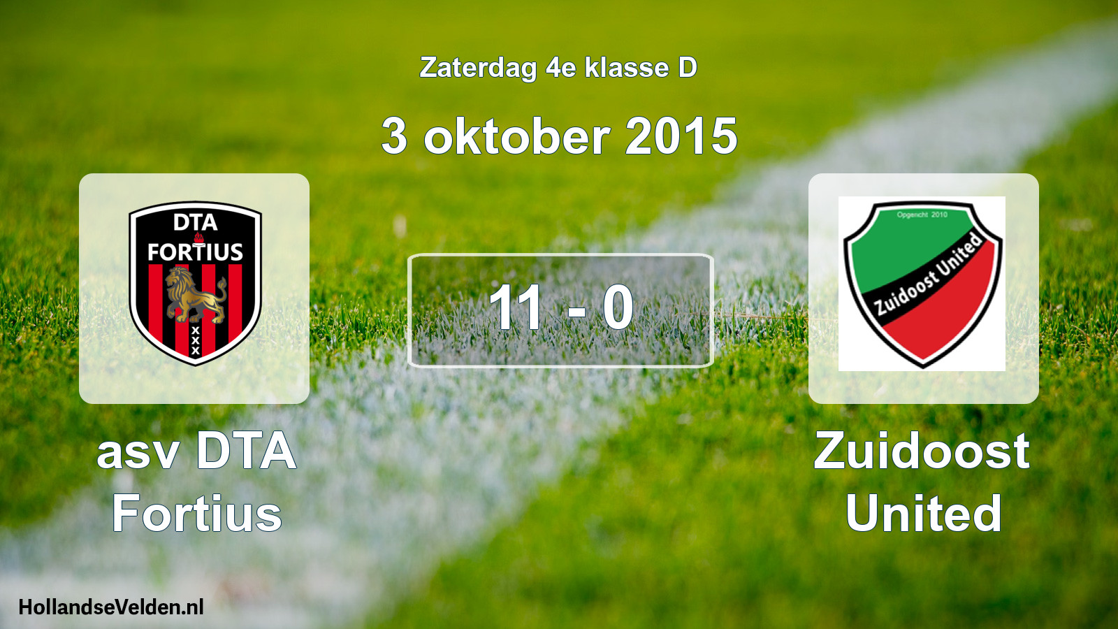 Total number of matches played: asv DTA Fortius - Zuidoost United 11 - 0 (3 October 2015)