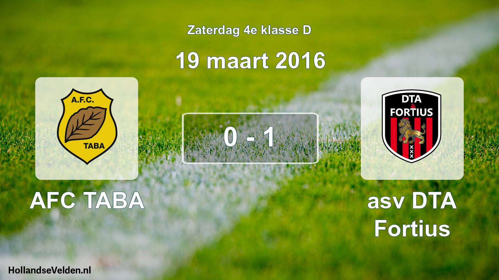 Total number of matches played: AFC TABA - asv DTA Fortius 0 - 1 (19 March 2016)