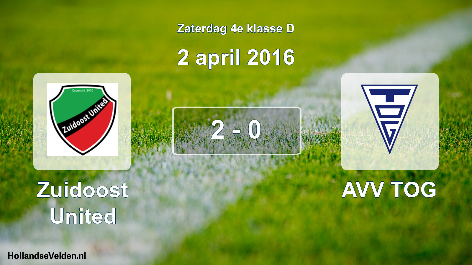 Total number of matches played: Zuidoost United - AVV TOG 2 - 0 (2 April 2016)