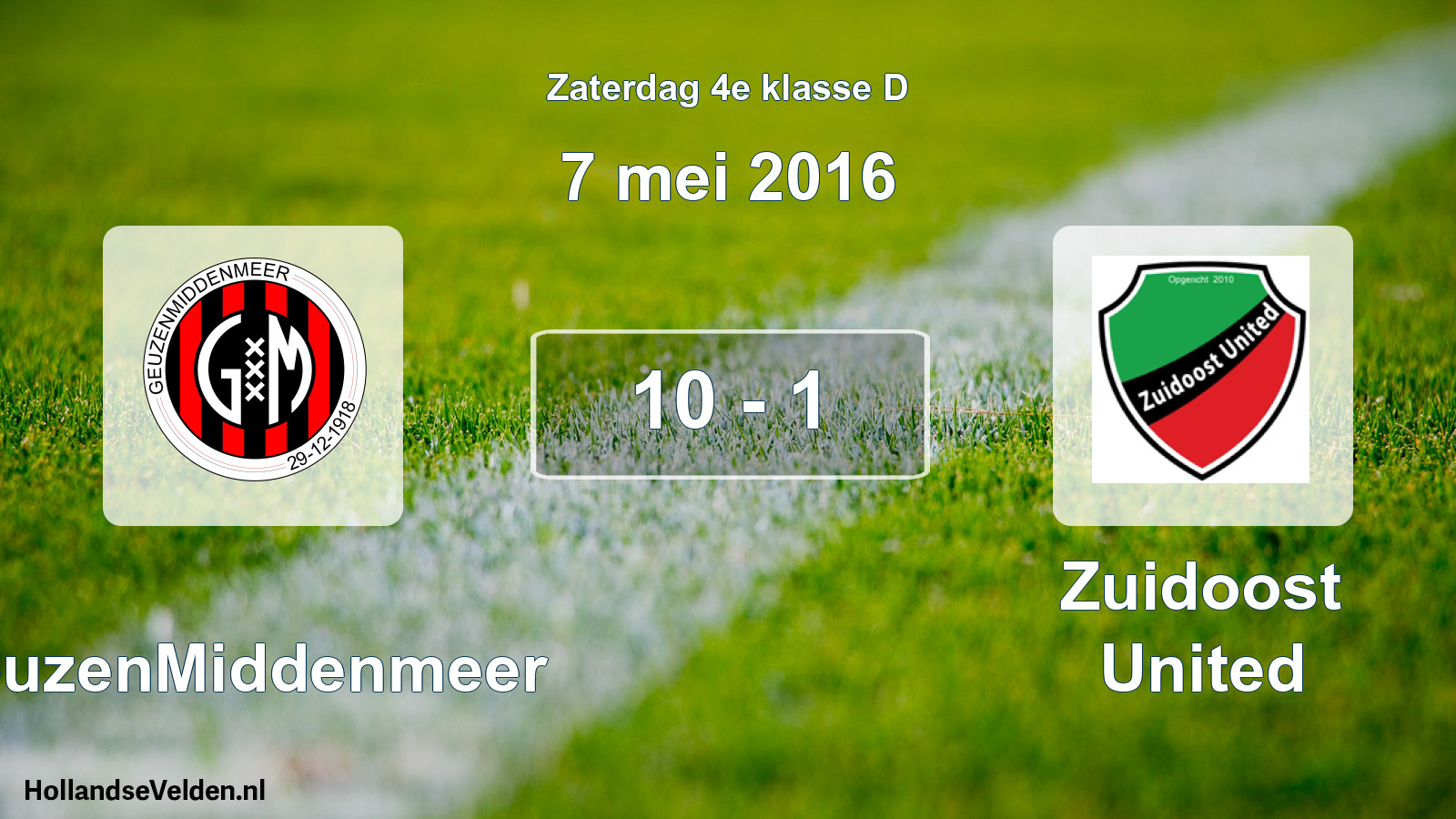 Total number of matches played: GeuzenMiddenmeer - Zuidoost United 10 - 1 (7 May 2016)