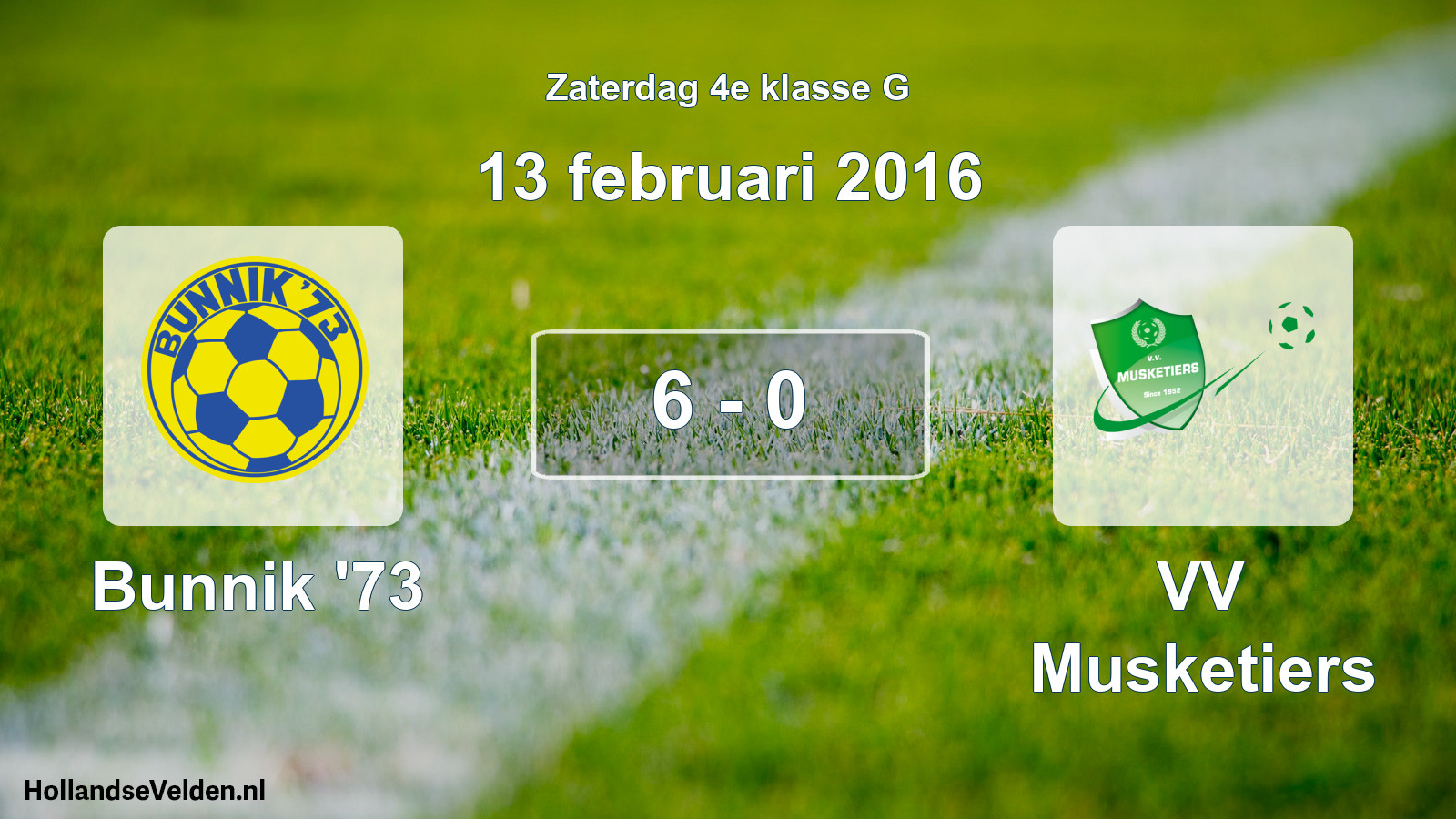 Total number of matches played: Bunnik '73 - VV Musketiers 6 - 0 (13 February 2016)