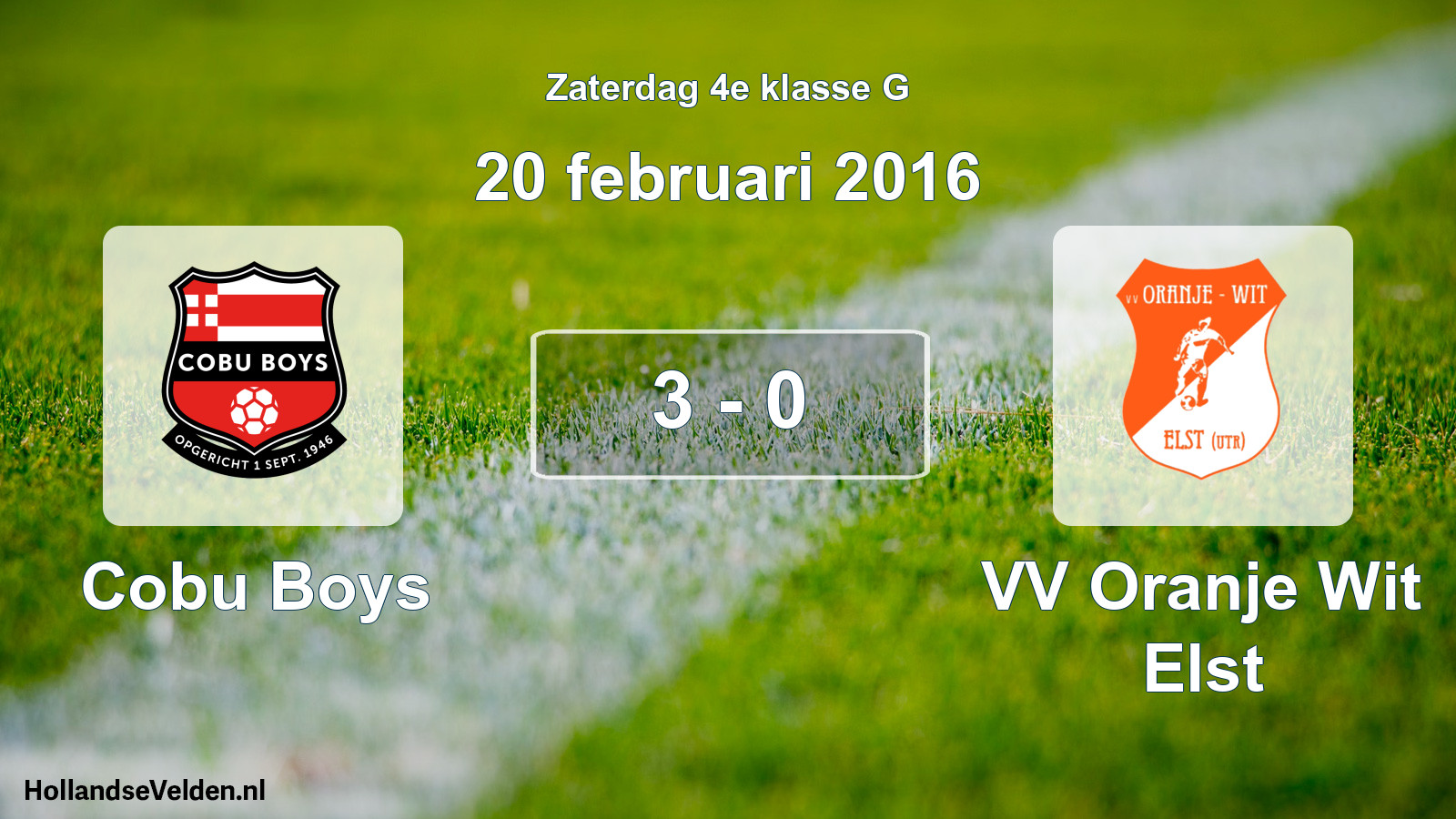 Total number of matches played: Cobu Boys - VV Oranje Wit Elst 3 - 0 (20 February 2016)