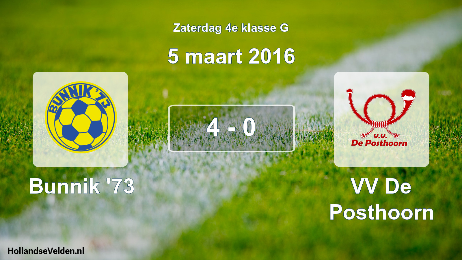 Total number of matches played: Bunnik '73 - VV De Posthoorn 4 - 0 (5 March 2016)