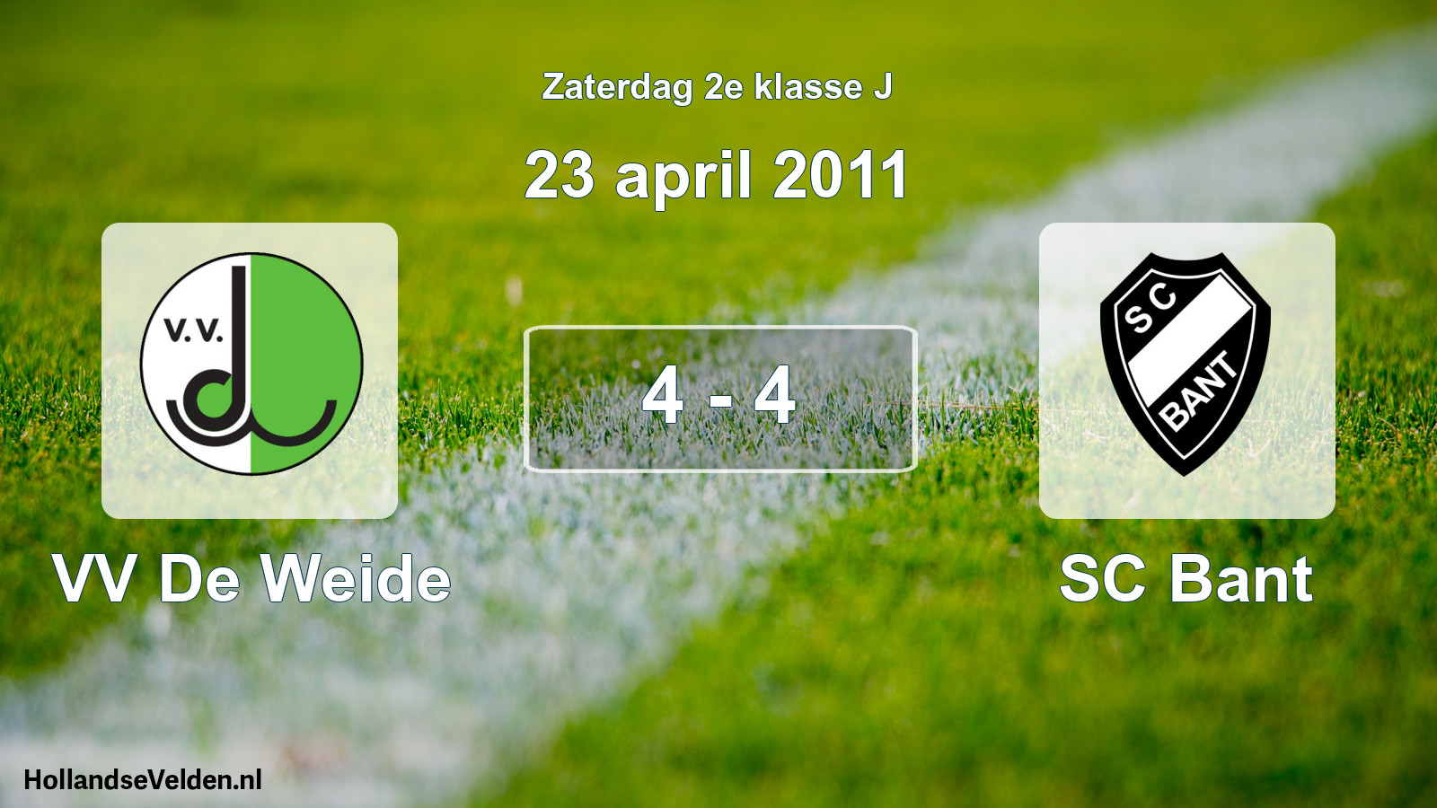 Total number of matches played: VV De Weide - SC Bant 4 - 4 (23 April 2011)