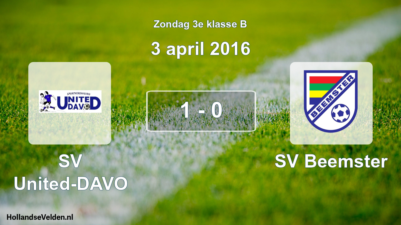 Total number of matches played: SV United-DAVO - SV Beemster 1 - 0 (3 April 2016)