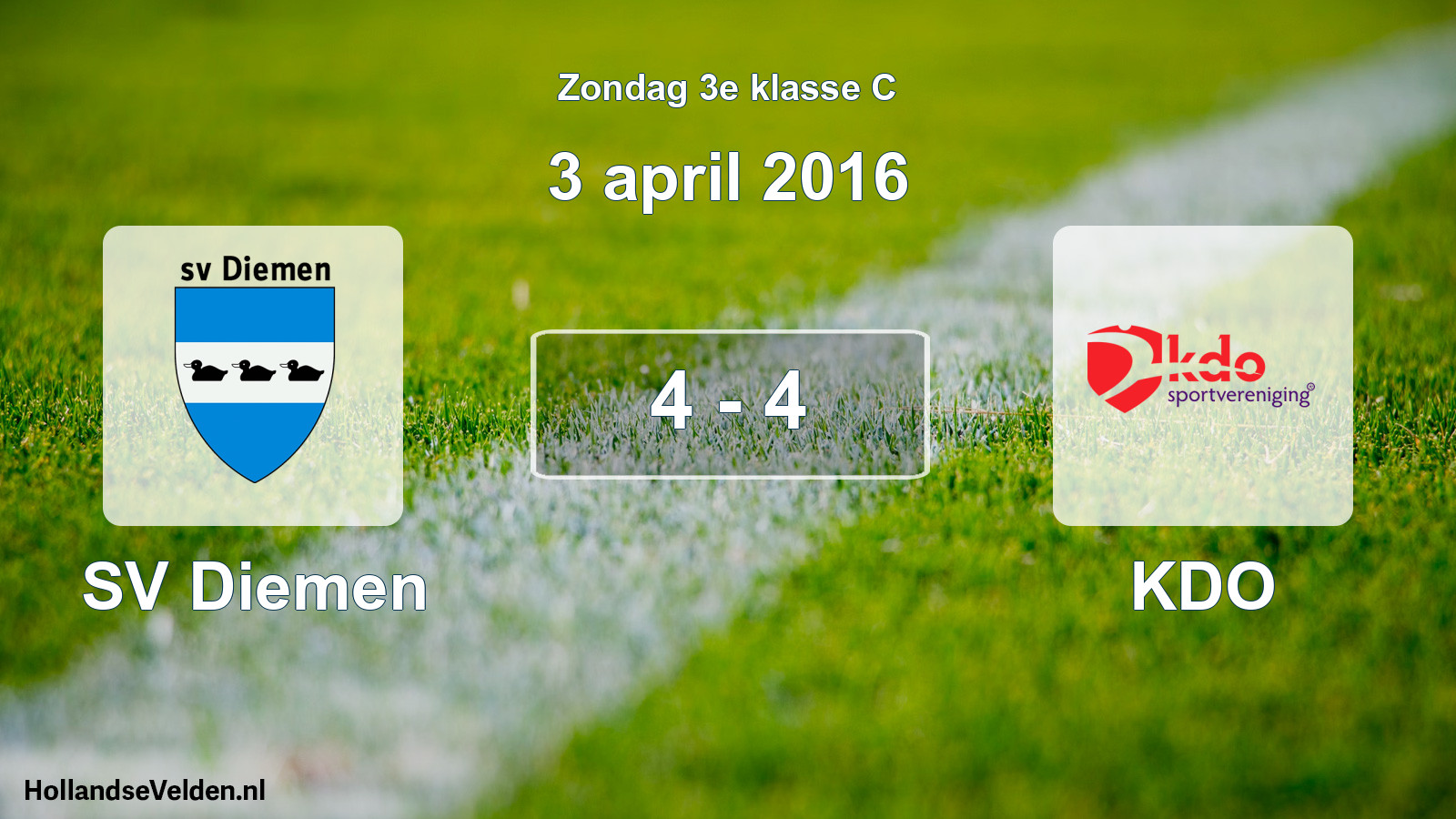 Total number of matches played: SV Diemen - KDO 4 - 4 (3 April 2016)