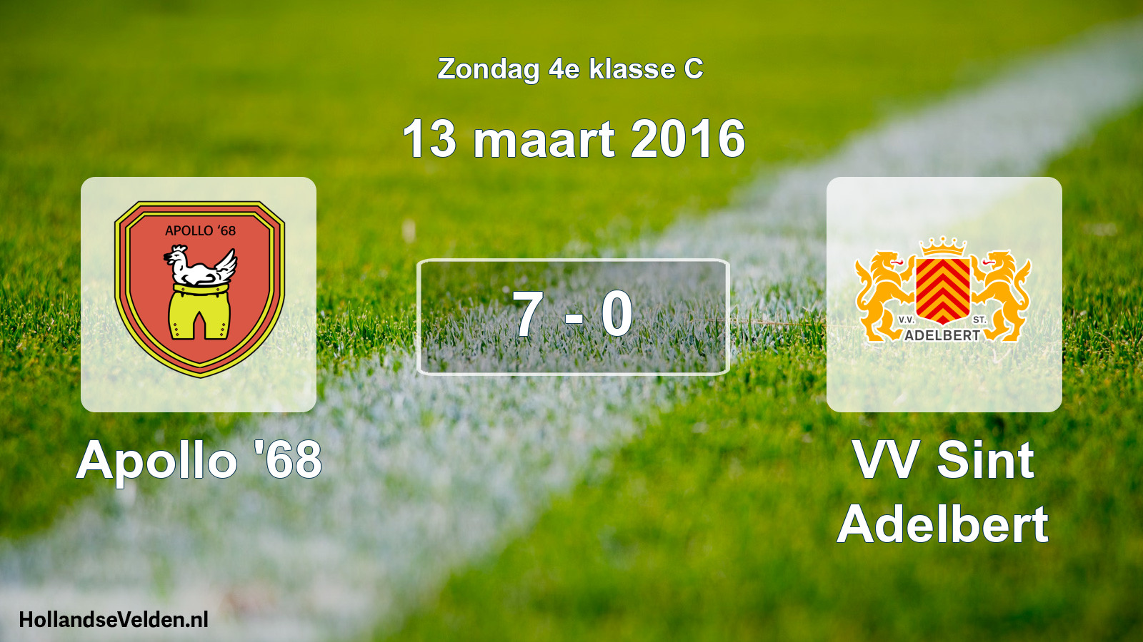 Total number of matches played: Apollo '68 - VV Sint Adelbert 7 - 0 (13 March 2016)