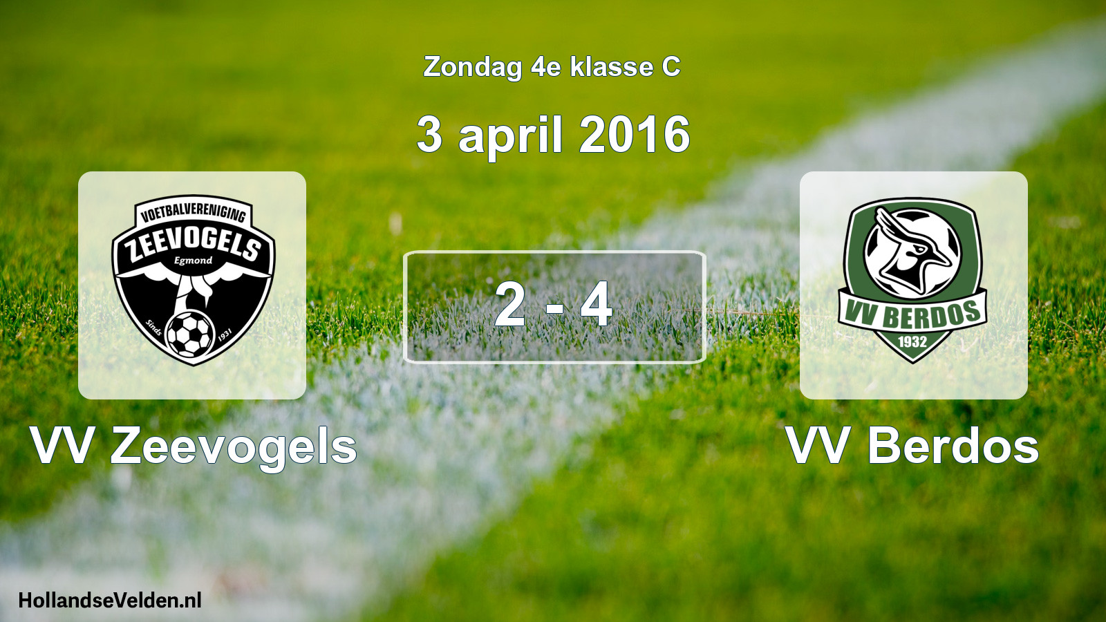 Total number of matches played: VV Zeevogels - VV Berdos 2 - 4 (3 April 2016)