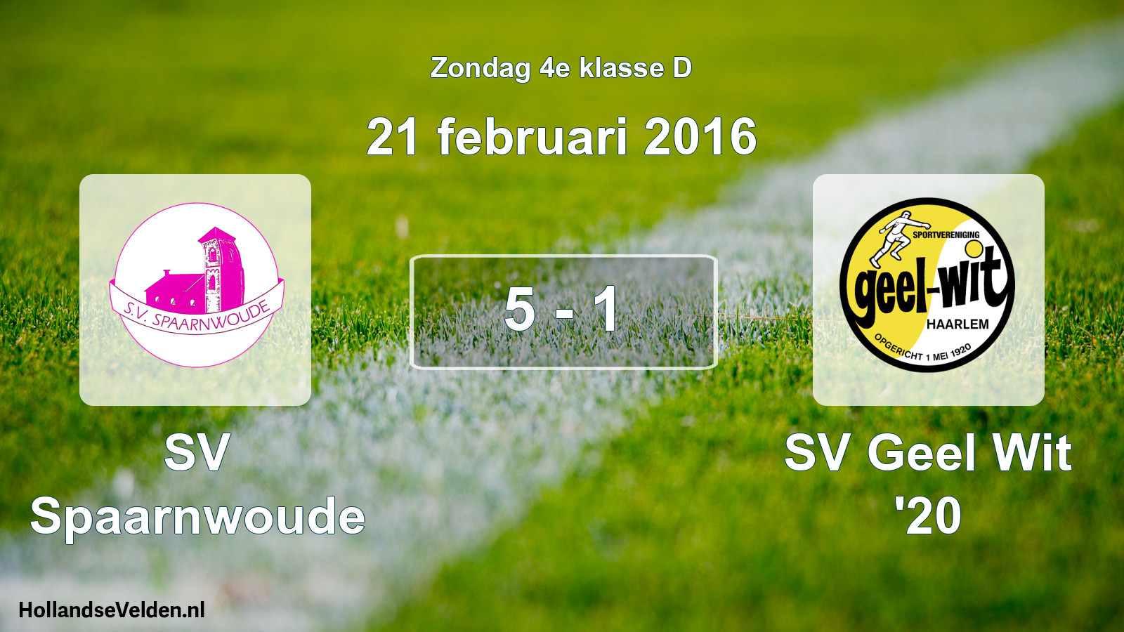 Total number of matches played: SV Spaarnwoude - SV Geel Wit '20 5 - 1 (21 February 2016)