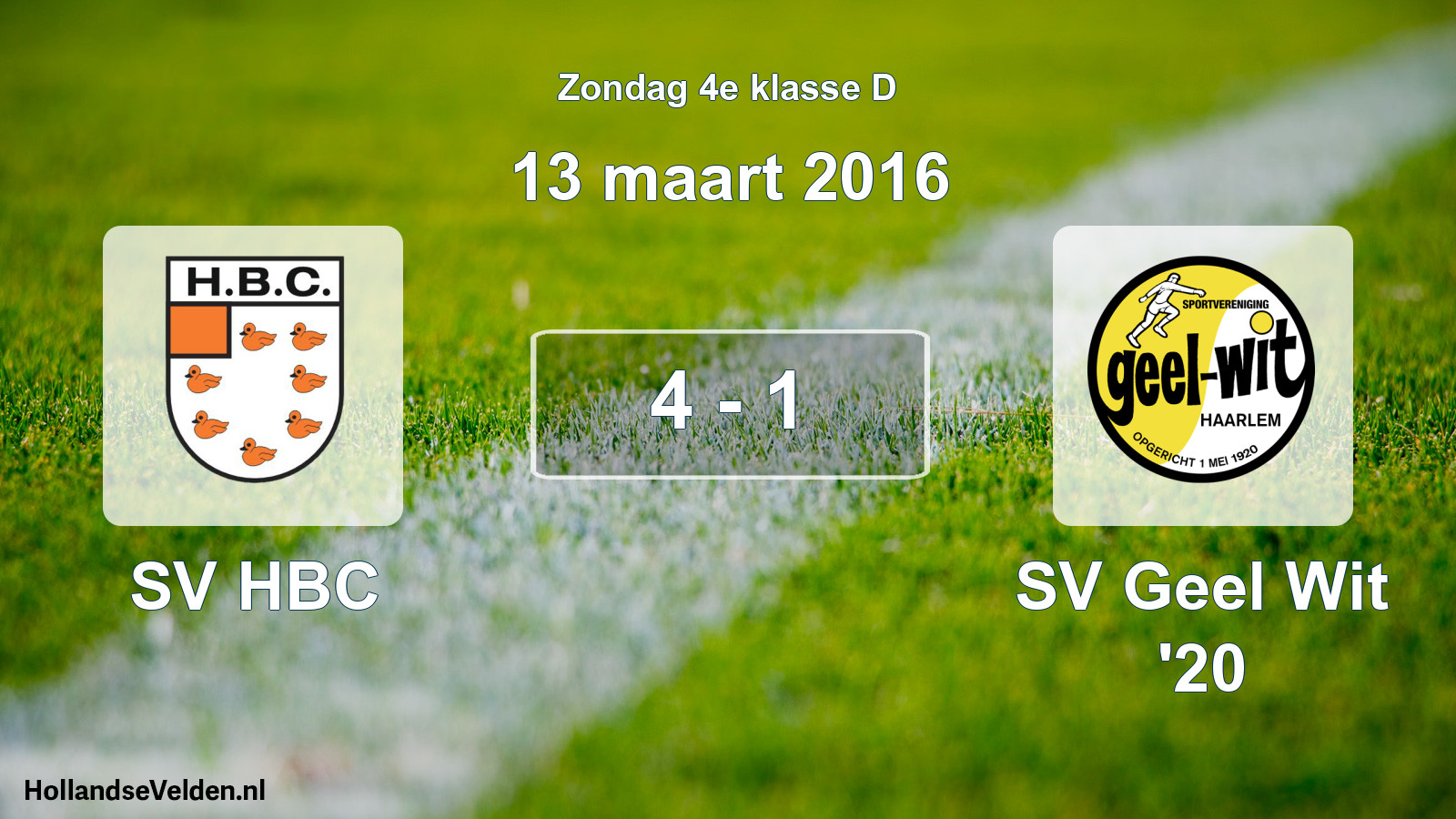 Total number of matches played: SV HBC - SV Geel Wit '20 4 - 1 (13 March 2016)