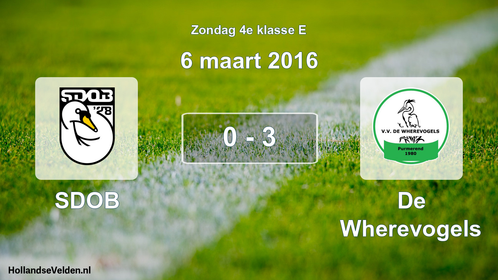 Total number of matches played: SDOB - De Wherevogels 0 - 3 (6 March 2016)