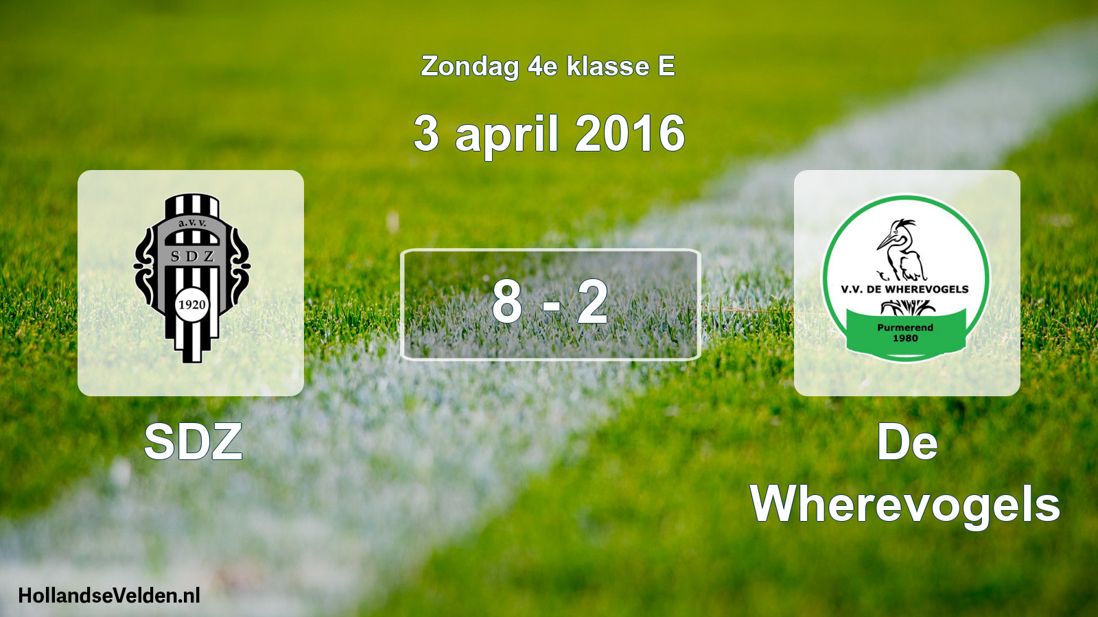 Total number of matches played: SDZ - De Wherevogels 8 - 2 (3 April 2016)