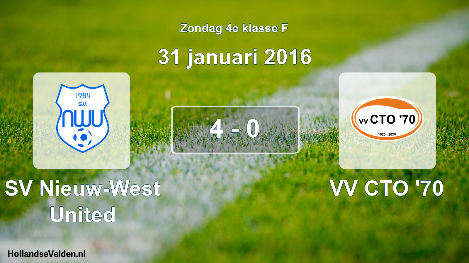Total number of matches played: SV Nieuw-West United - VV CTO '70 4 - 0 (31 January 2016)