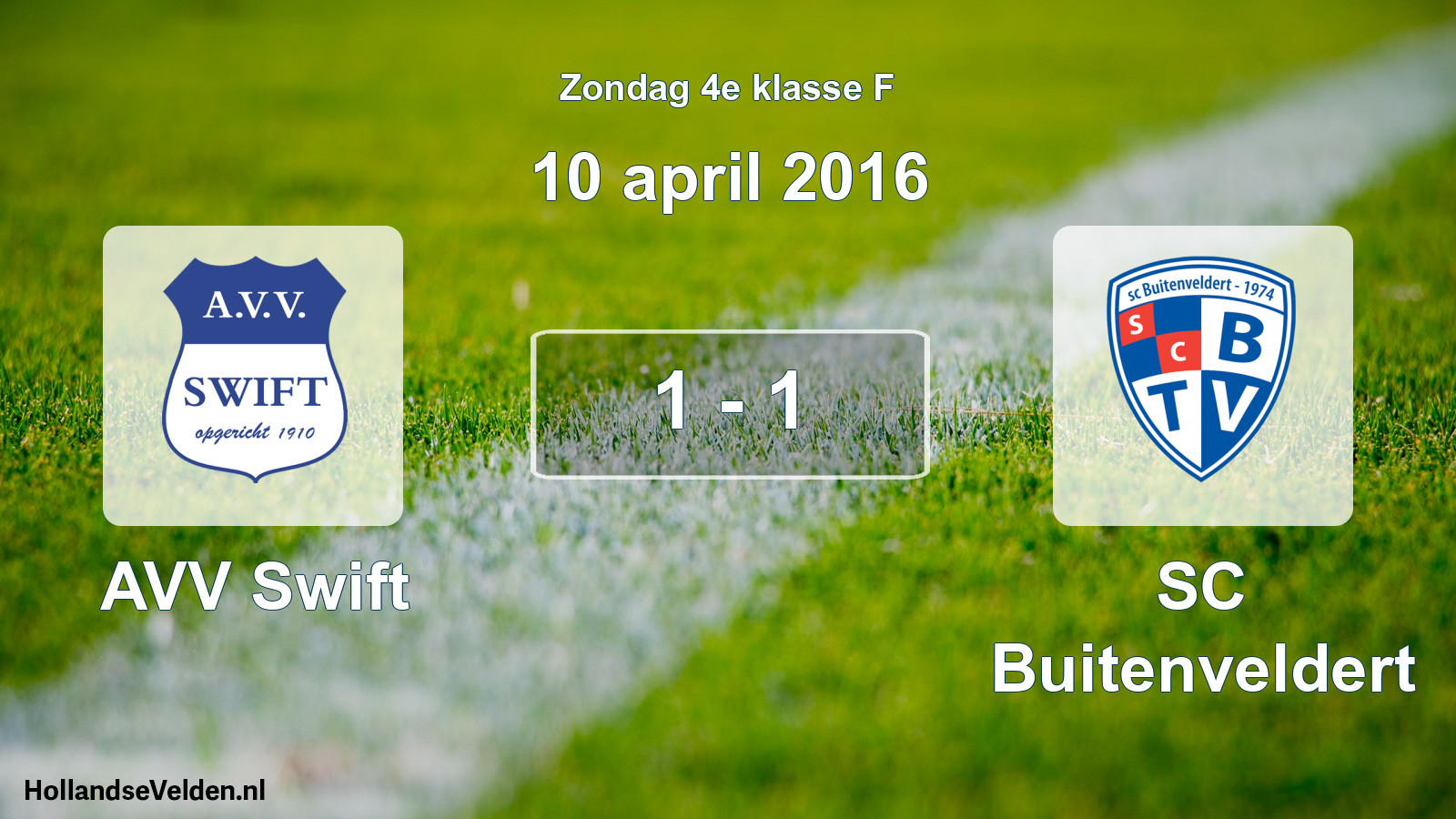 Total number of matches played: AVV Swift - SC Buitenveldert 1 - 1 (10 April 2016)