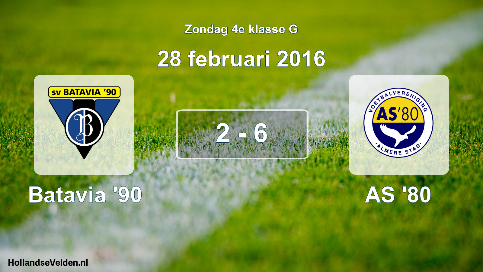 Total number of matches played: Batavia '90 - AS '80 2 - 6 (28 February 2016)