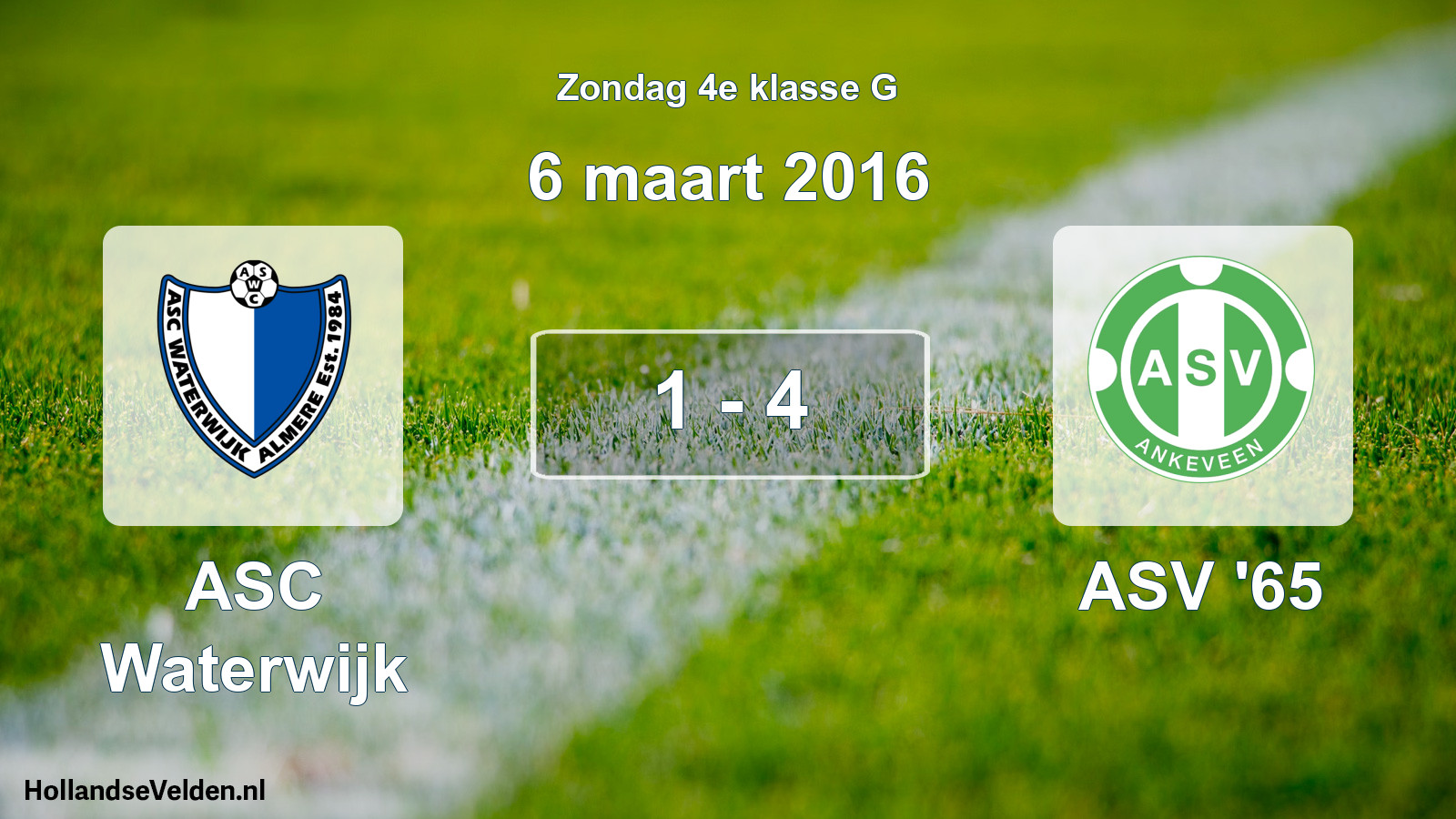 Total number of matches played: ASC Waterwijk - ASV '65 1 - 4 (6 March 2016)