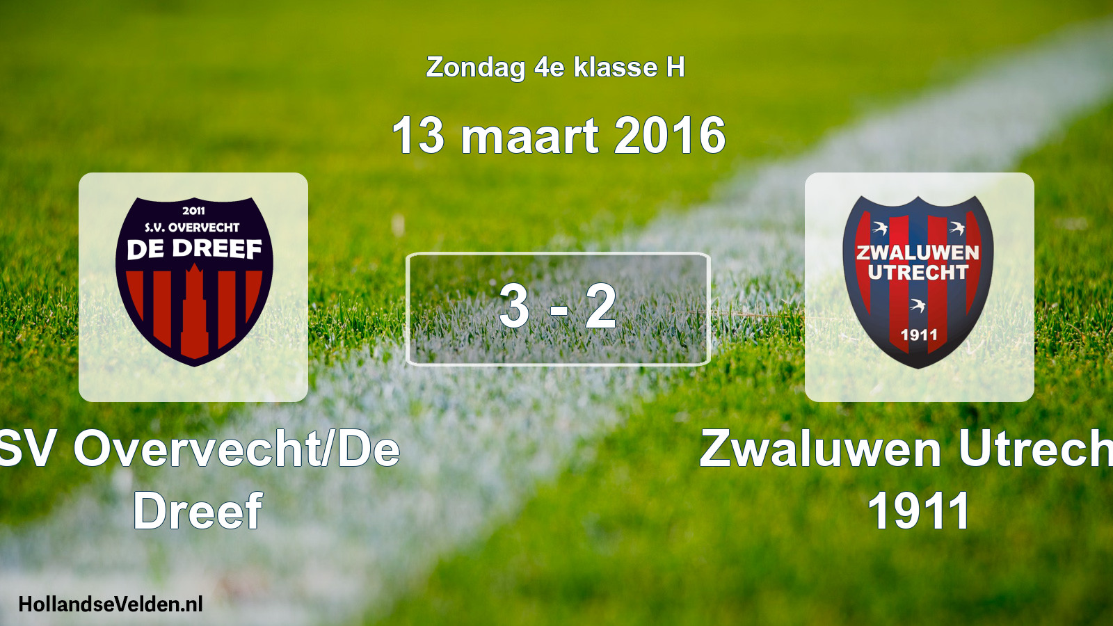Total number of matches played: SV Overvecht/De Dreef - Zwaluwen Utrecht 1911 3 - 2 (13 March 2016)