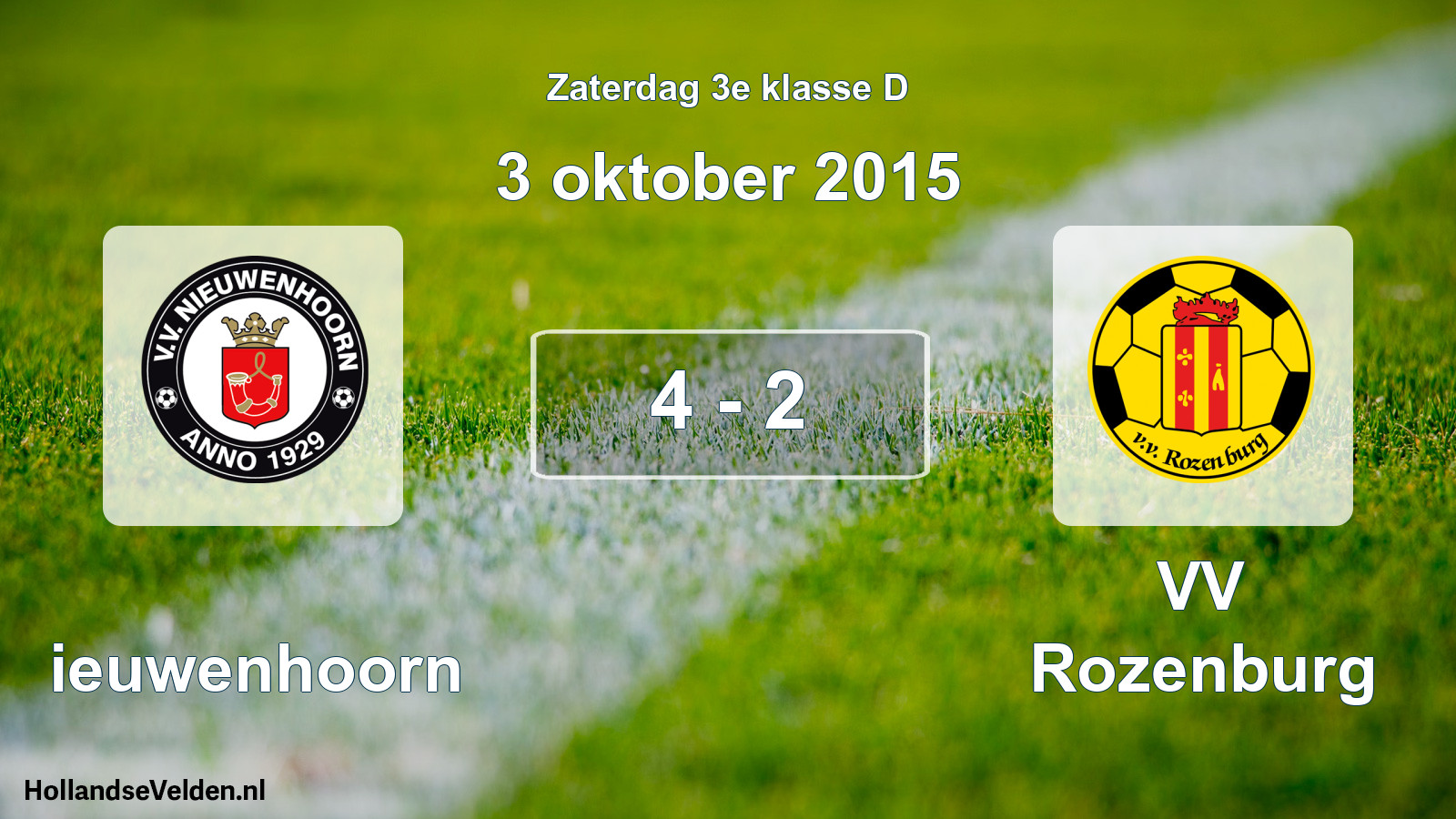 Total number of matches played: Nieuwenhoorn - VV Rozenburg 4 - 2 (3 October 2015)