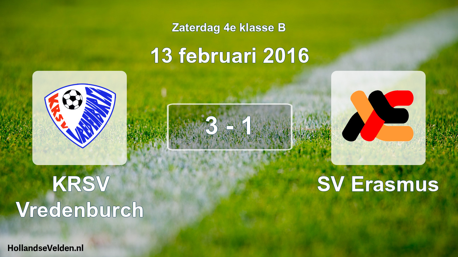 Total number of matches played: KRSV Vredenburch - SV Erasmus 3 - 1 (13 February 2016)