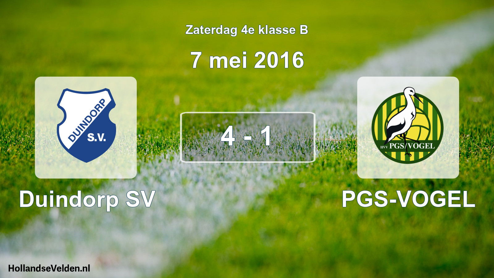 Total number of matches played: Duindorp SV - PGS-VOGEL 4 - 1 (7 May 2016)