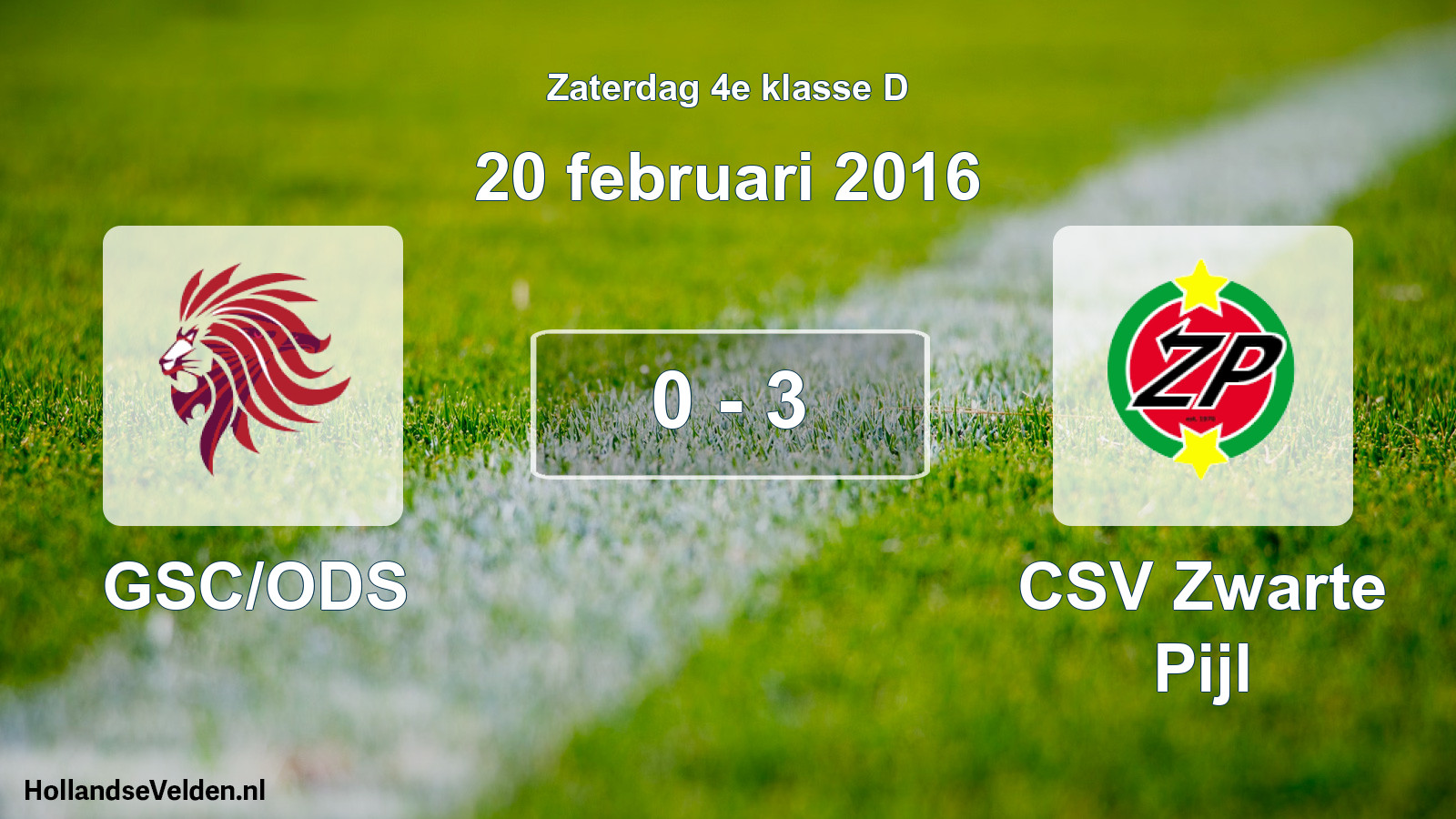Total number of matches played: GSC/ODS - CSV Zwarte Pijl 0 - 3 (20 February 2016)