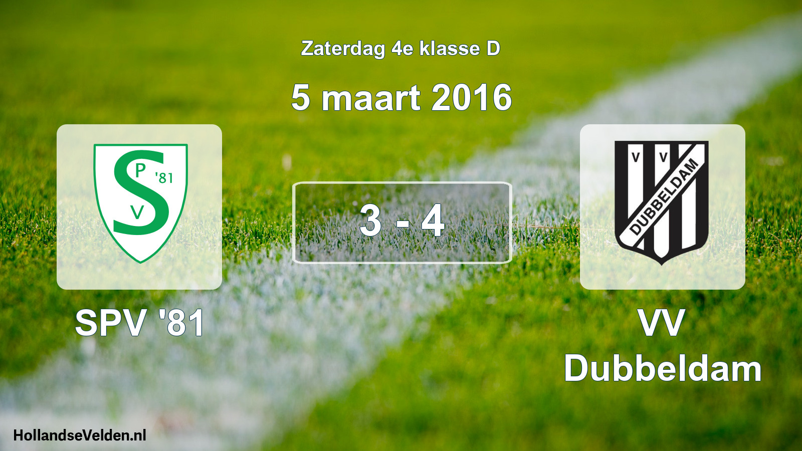 Total number of matches played: SPV '81 - VV Dubbeldam 3 - 4 (5 March 2016)