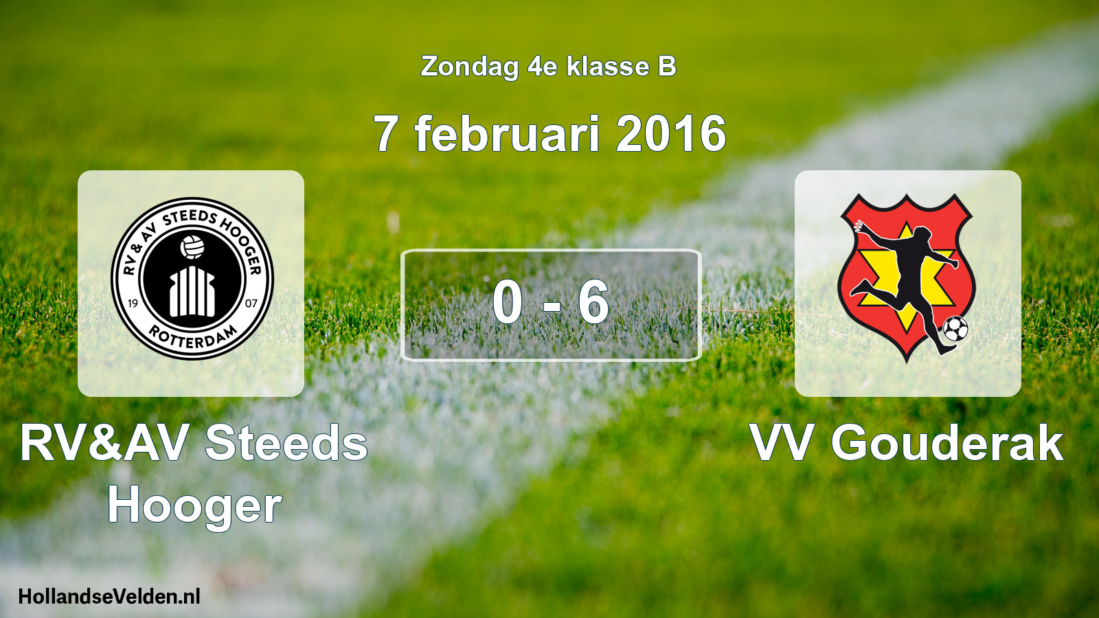 Total number of matches played: RV&AV Steeds Hooger - VV Gouderak 0 - 6 (7 February 2016)