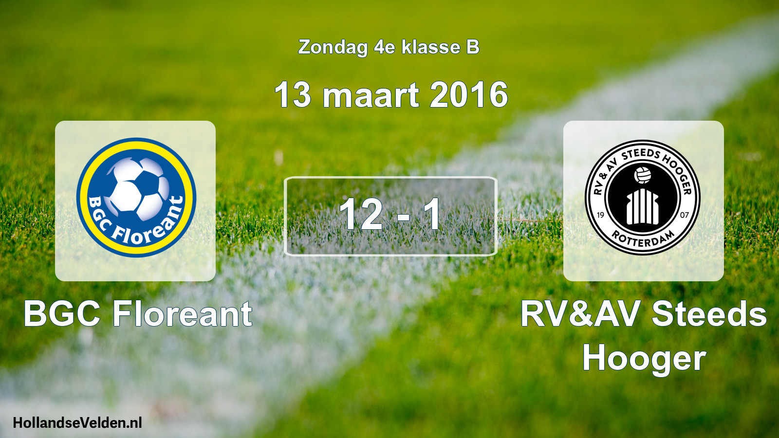 Total number of matches played: BGC Floreant - RV&AV Steeds Hooger 12 - 1 (13 March 2016)