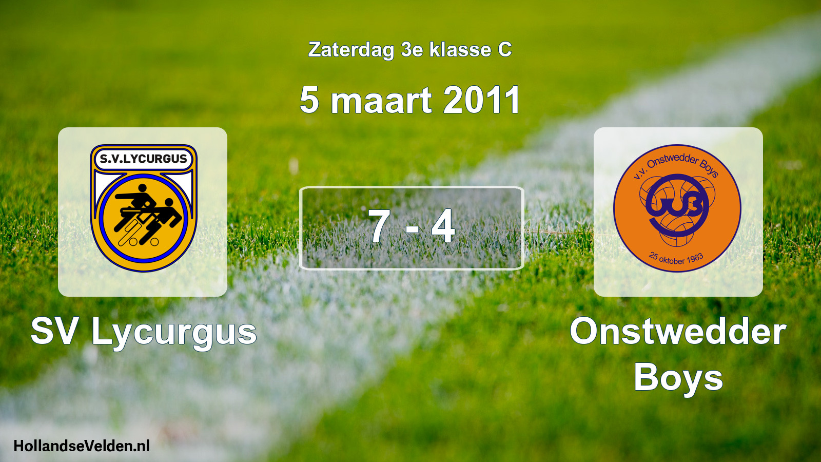 Total number of matches played: SV Lycurgus - Onstwedder Boys 7 - 4 (5 March 2011)