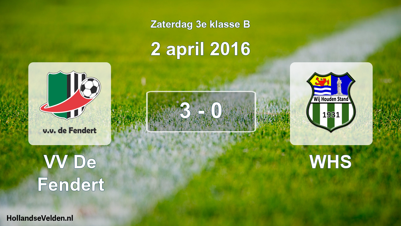 Total number of matches played: VV De Fendert - WHS 3 - 0 (2 April 2016)