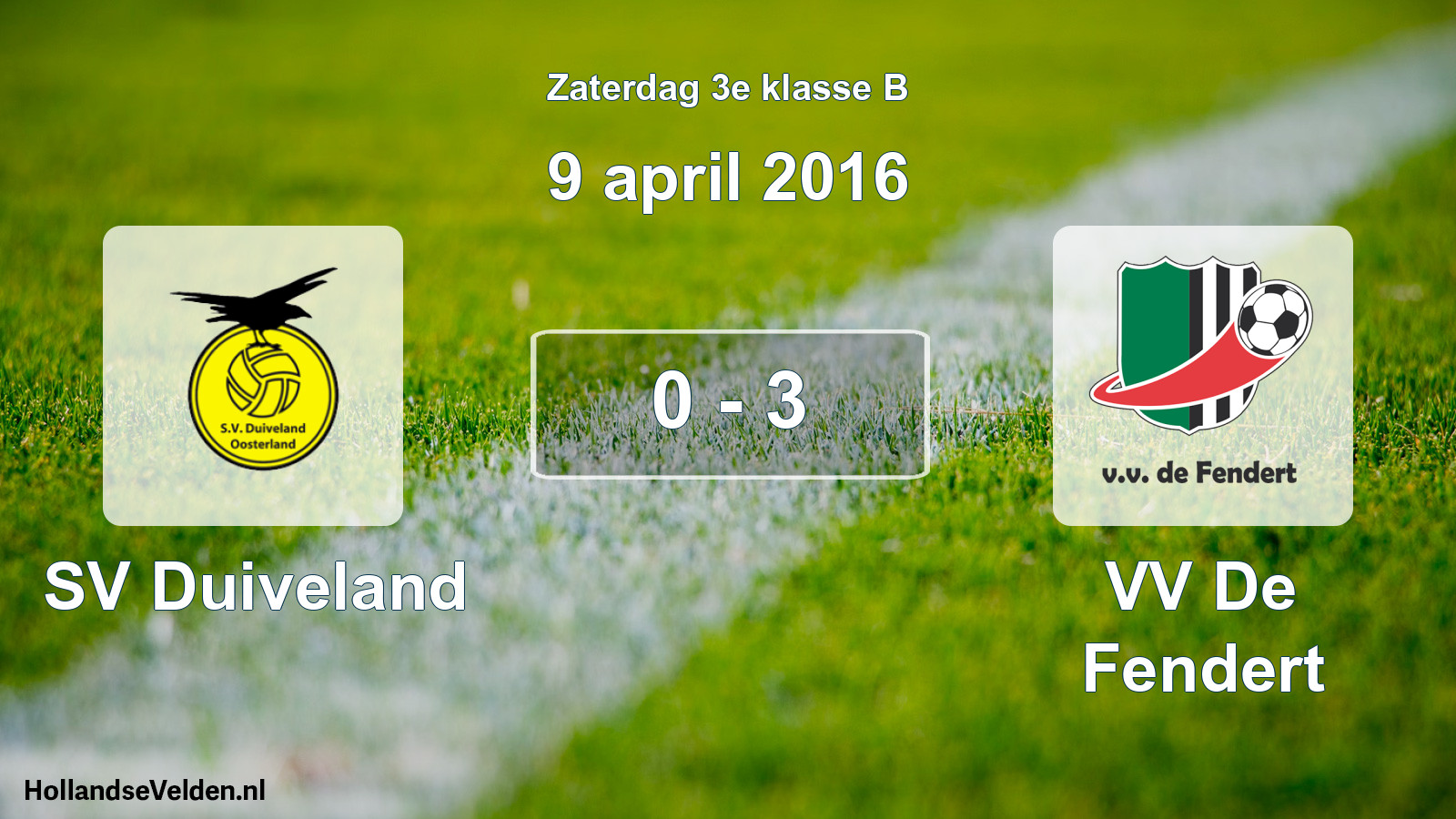 Total number of matches played: SV Duiveland - VV De Fendert 0 - 3 (9 April 2016)