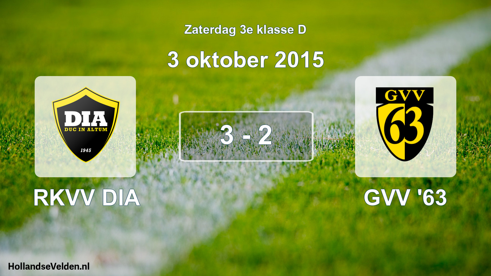 Total number of matches played: RKVV DIA - GVV '63 3 - 2 (3 October 2015)