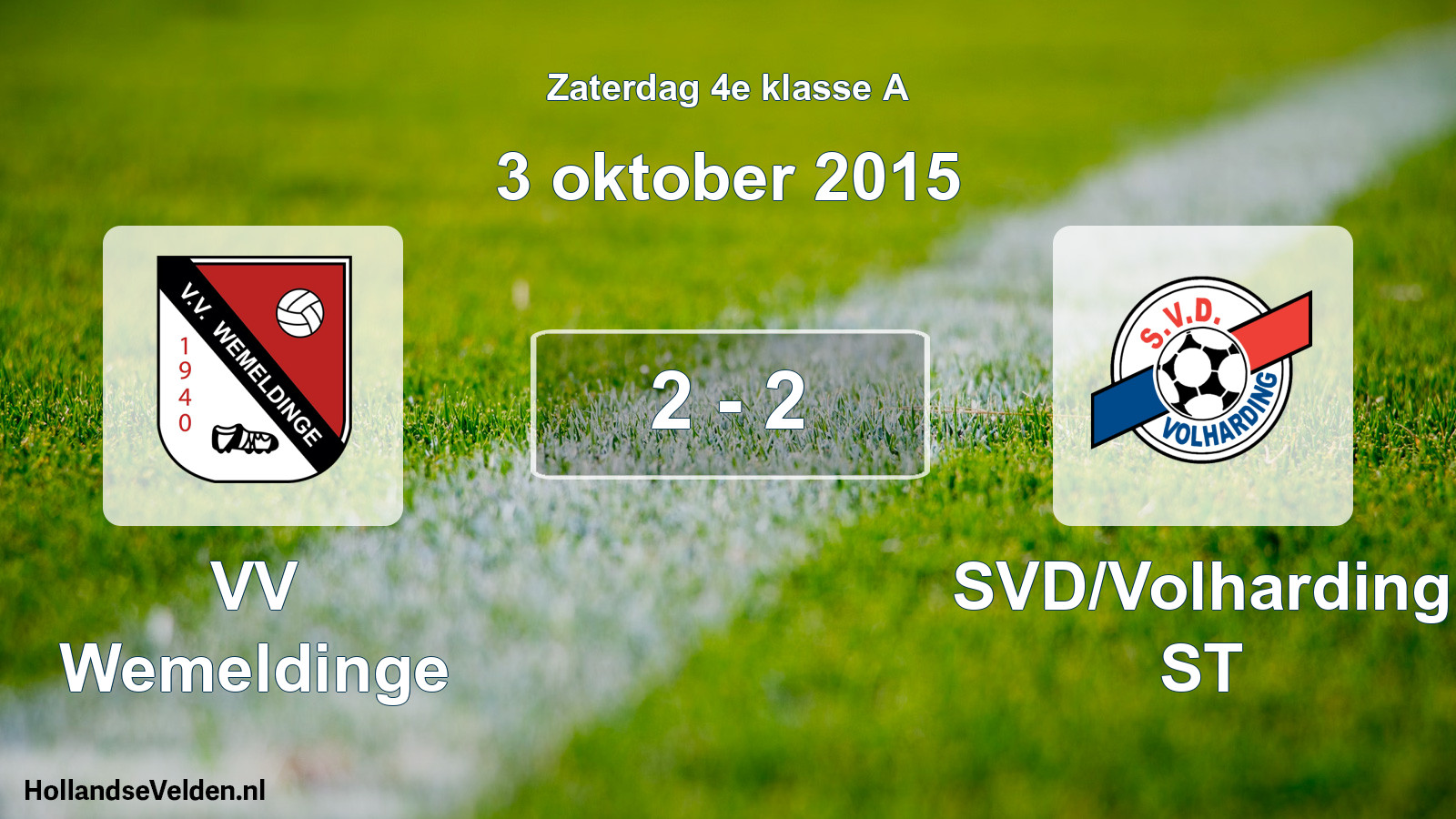 Total number of matches played: VV Wemeldinge - SVD/Volharding ST 2 - 2 (3 October 2015)