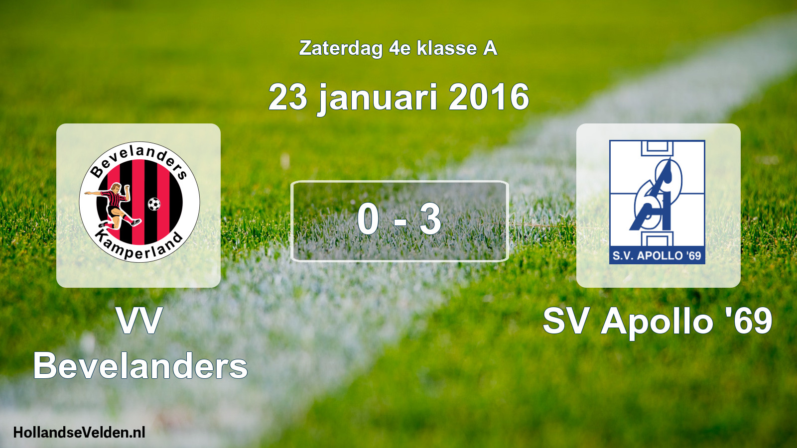 Total number of matches played: VV Bevelanders - SV Apollo '69 0 - 3 (23 January 2016)