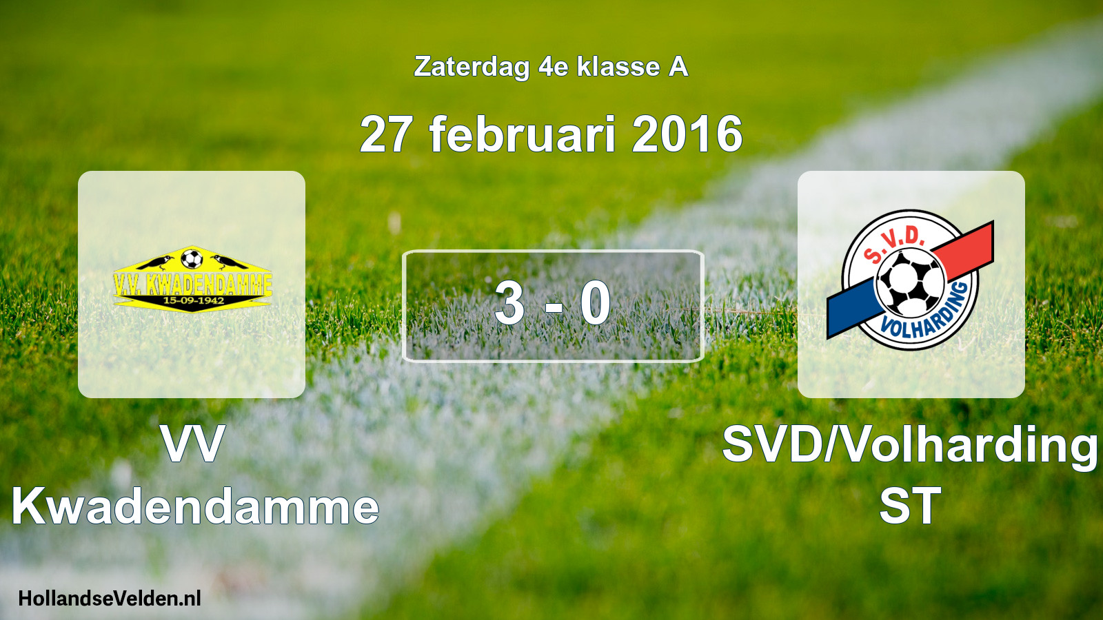 Total number of matches played: VV Kwadendamme - SVD/Volharding ST 3 - 0 (27 February 2016)