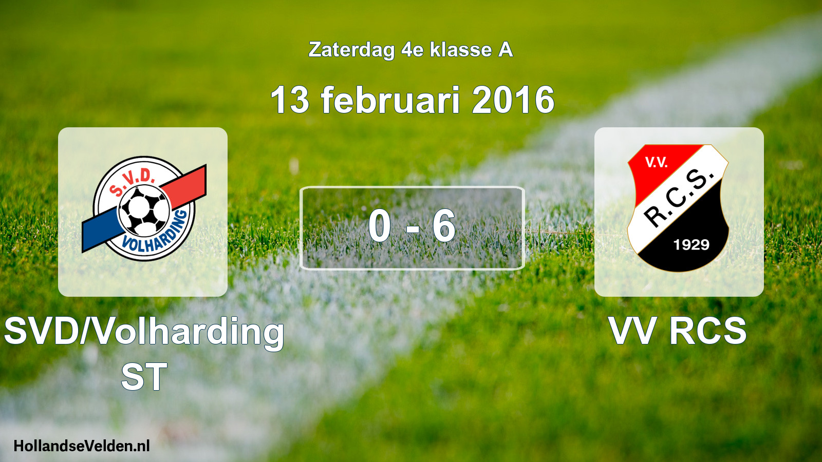 Total number of matches played: SVD/Volharding ST - VV RCS 0 - 6 (13 February 2016)