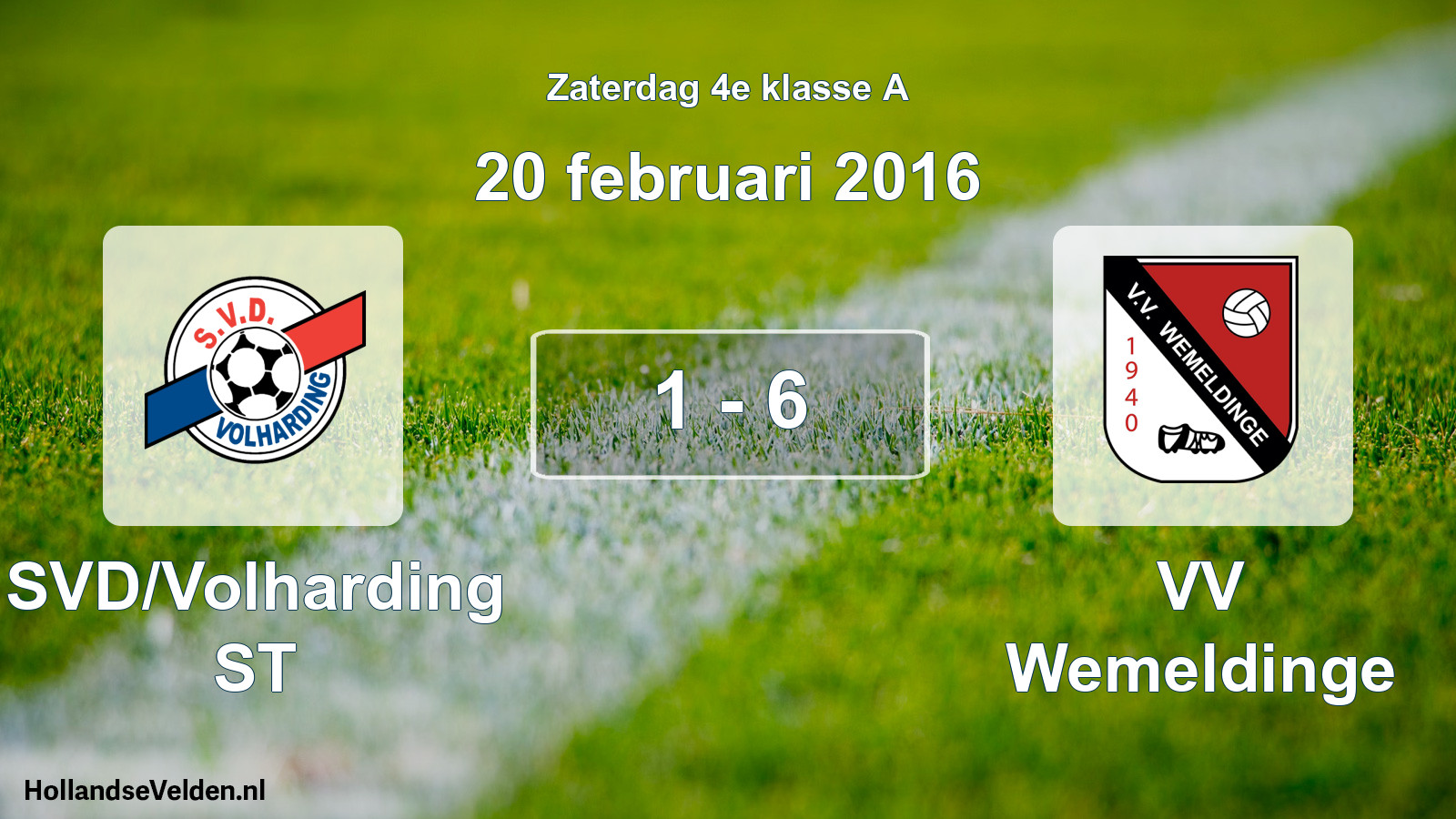 Total number of matches played: SVD/Volharding ST - VV Wemeldinge 1 - 6 (20 February 2016)