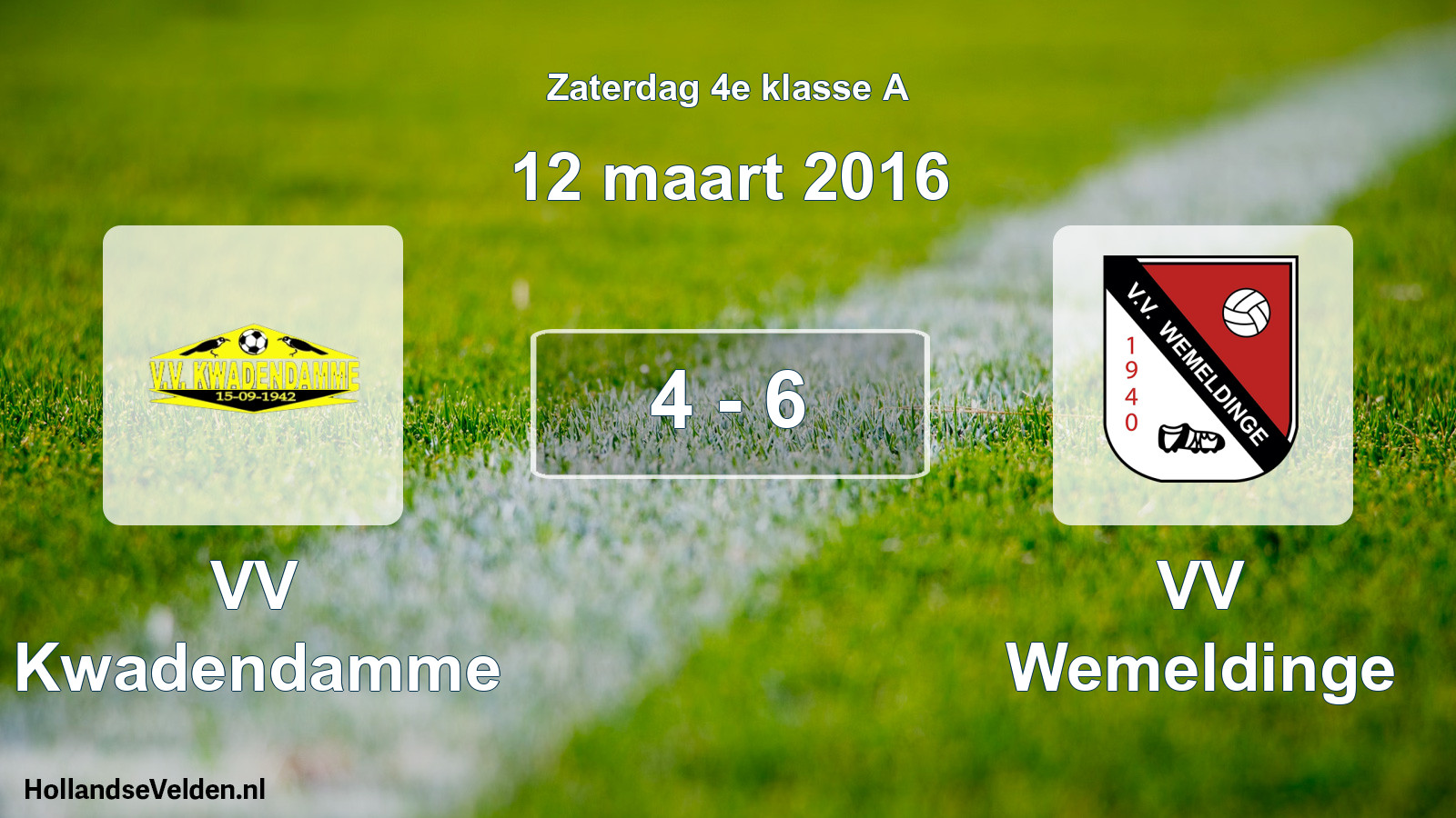Total number of matches played: VV Kwadendamme - VV Wemeldinge 4 - 6 (12 March 2016)
