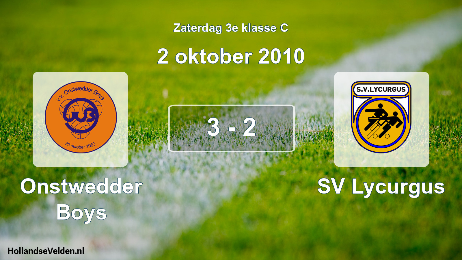 Total number of matches played: Onstwedder Boys - SV Lycurgus 3 - 2 (2 October 2010)